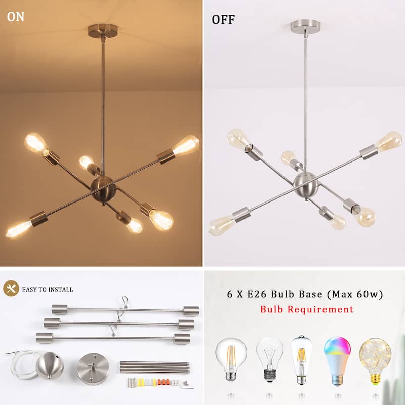 6-Light Sputnik Chandelier for Living Room Bedroom