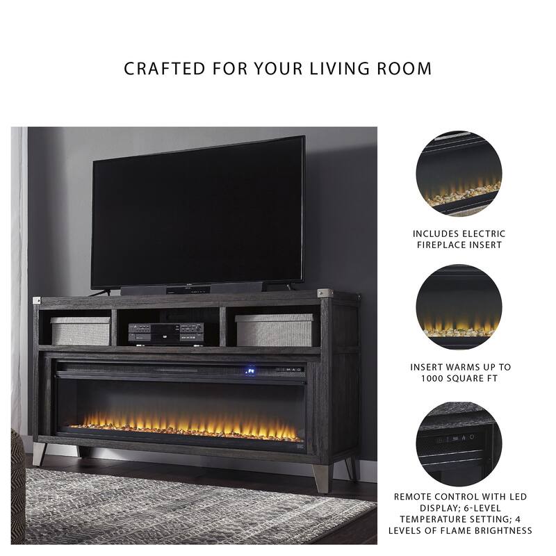 Signature Design by Ashley Todoe Brown Wood 65-inch TV Stand with Electric Fireplace