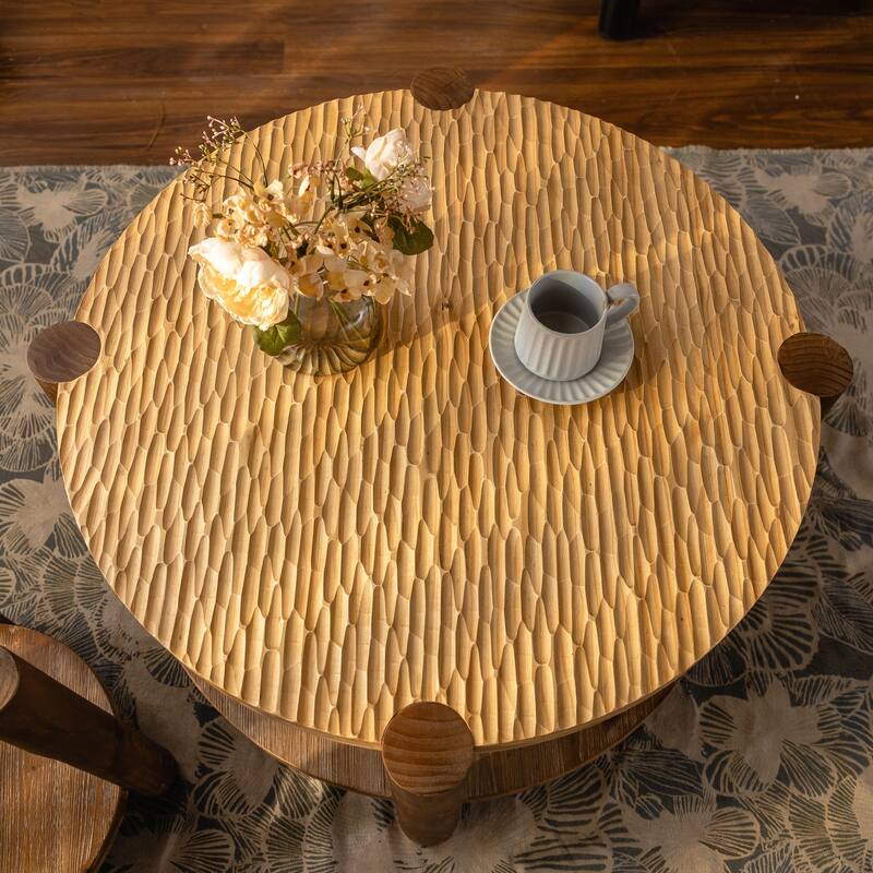 2-Tier Round Coffee Table with Storage Shelf