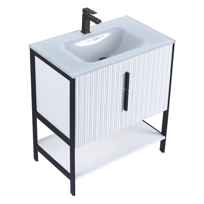 Fine Fixtures Serenity Modern Bathroom Vanity with White Glass Top