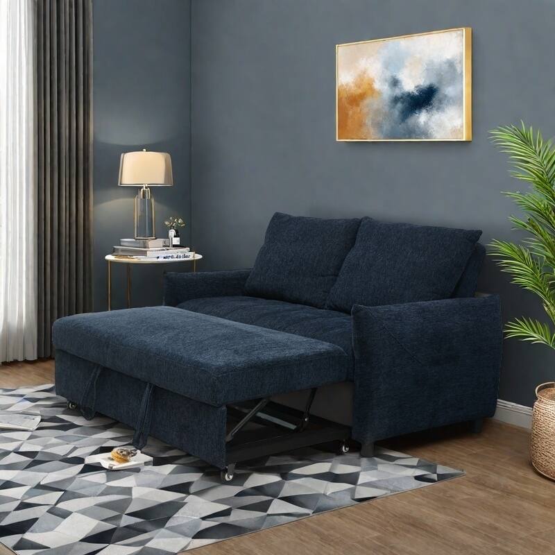 Loveseat Convertible Pull-out Sleeper Sofa Bed, Adjustable Backrest Futon Couch Sleeper Recliner Sofa Couch for Living Room