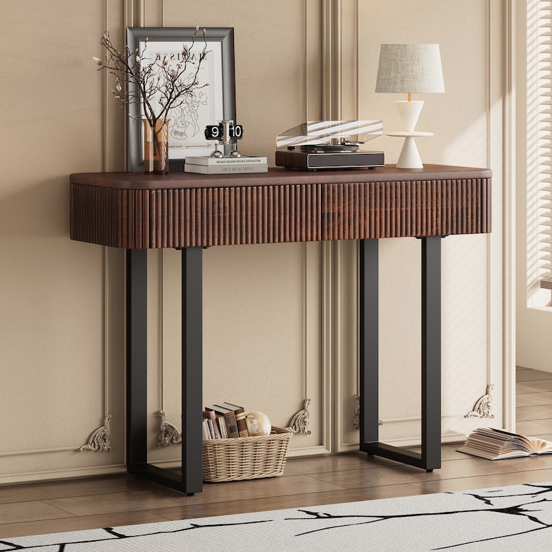 Solid Wood Entryway Table with Fluted Design