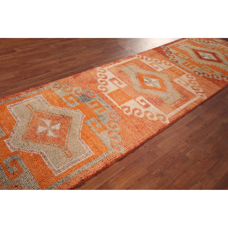 Transitional Oushak Oriental Vintage Runner Rug Handmade Wool Carpet - 3'2"x 11'9"