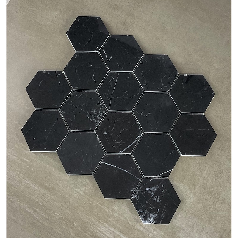 Nero Marquina 3" Hexagon Marble Wall and Floor Mosaic - Case (10 Sheets)