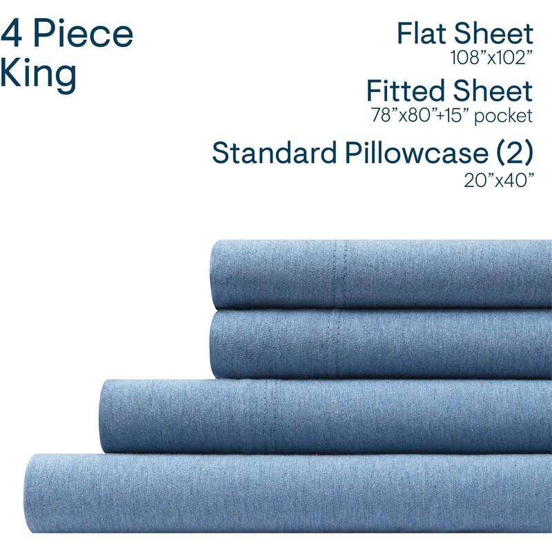 Aeropostale Super Soft Heather Blue Jersey Knit Sheet Set All-Season Comfort - King