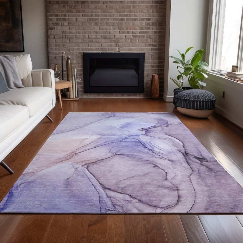 Machine Washable Indoor/ Outdoor Abstract Chantille Rug