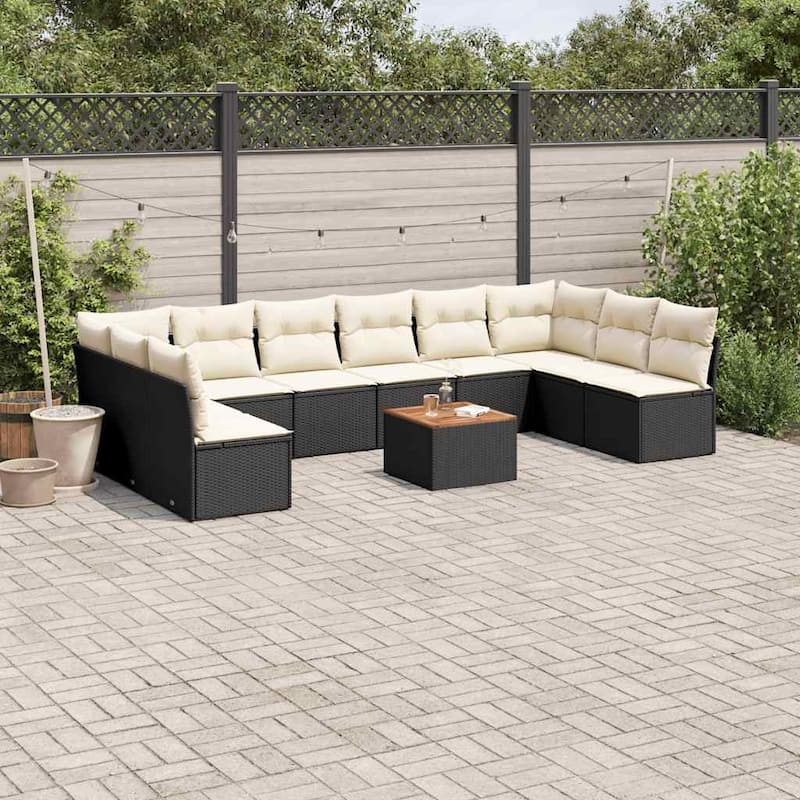 vidaXL Garden Sofa Set Black and Cream - 24.4 x 24.4 x 27.2