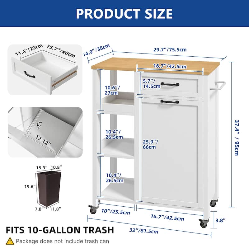 Moasis Kitchen Island Cart on Wheels with Trash Can Storage Cabinet
