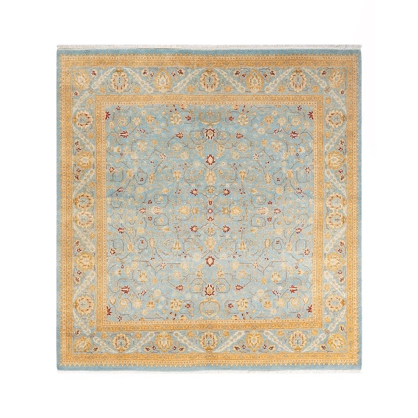 Overton Handknotted Wool Traditional Oriental Light Blue Square Area