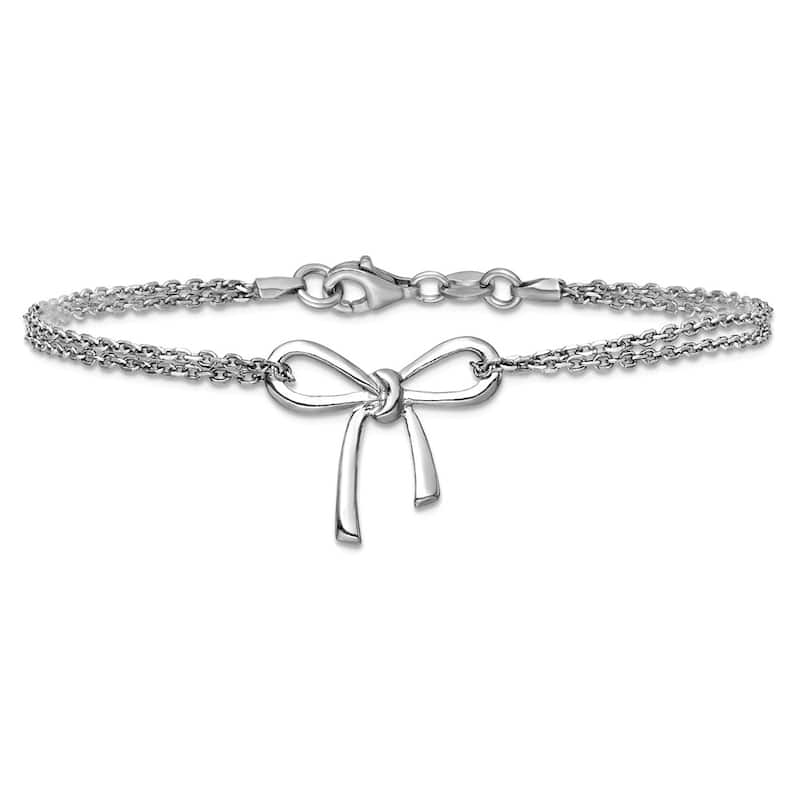 Curata 925 Sterling Silver 7.5" Italian Double Strand Big Ribbon Bow Bracelet