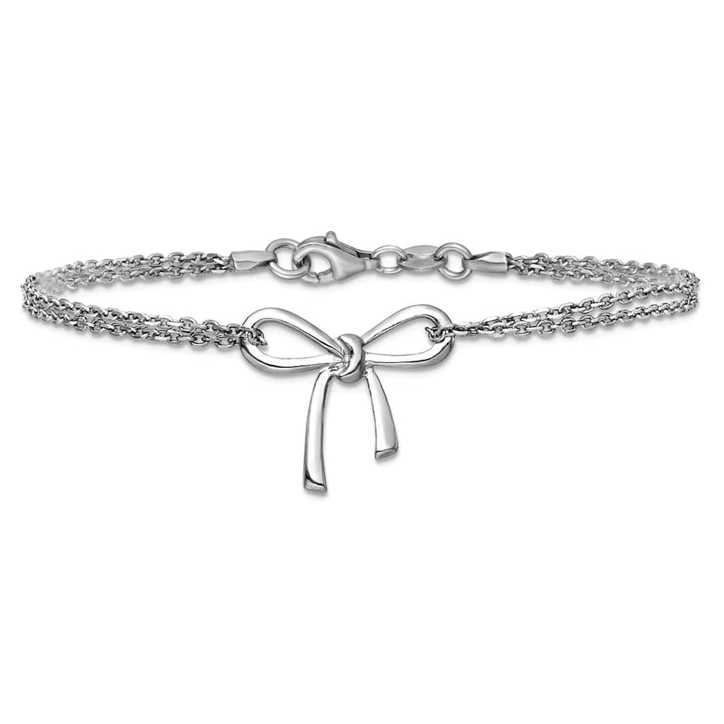 Curata 925 Sterling Silver 7.5" Italian Double Strand Big Ribbon Bow Bracelet