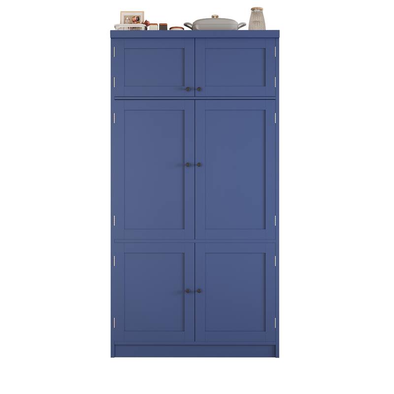 Roomfitters 80 Inch Extra Tall Kitchen Pantry Cabinet with Power Outlets and Wine Rack, Shaker Style