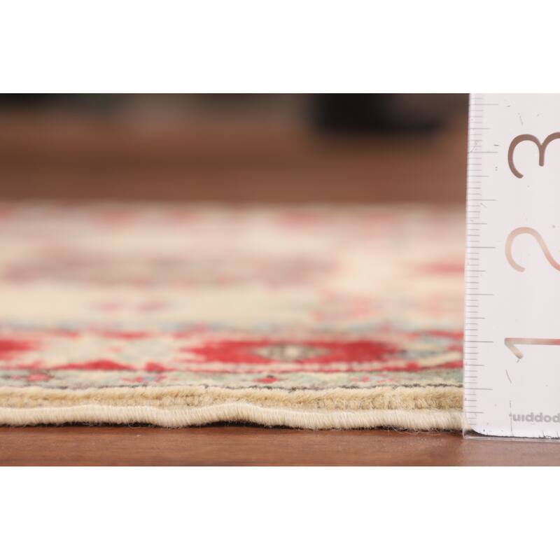 Geometric Kazak Oriental Runner Rug Handmade Beige Wool Carpet - 2'0" x 5'9"