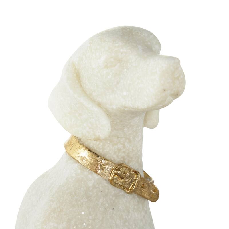 Polystone Dog Sitting Decorative Sculpture with Gold Collar - Cream - Roche River Decor