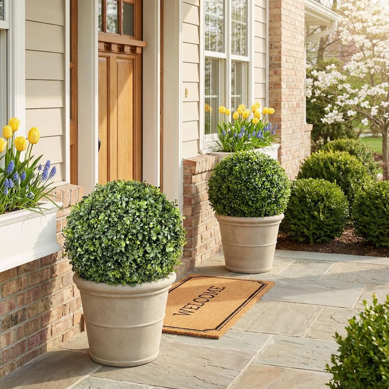 18" Boxwood Ball Halves, UV Rated Outdoor - Green