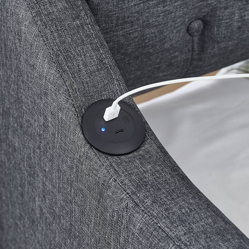 Roomfitters Twin Upholstered Daybed with Twin Pull-Out Trundle, USB Charging Port and Modern Linen Fabric