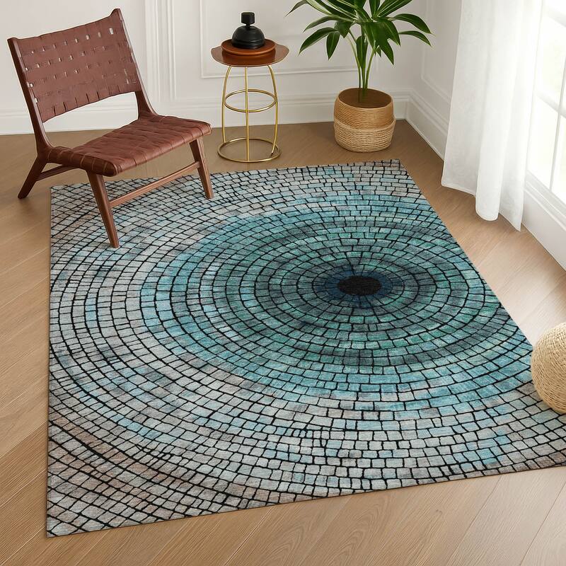 Machine Washable Indoor/ Outdoor Mosaic Rome Chantille Rug