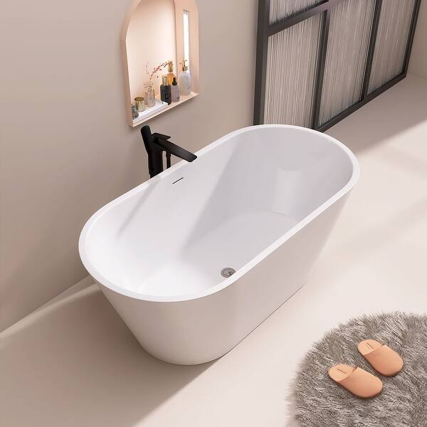 Acrylic Free Standing Tub Classic Oval Shape Soaking Tub Bed Bath