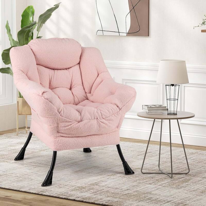 Modern Lazy Chair Comfy Single Sofa Sherpa Chair w/ Head Pillow