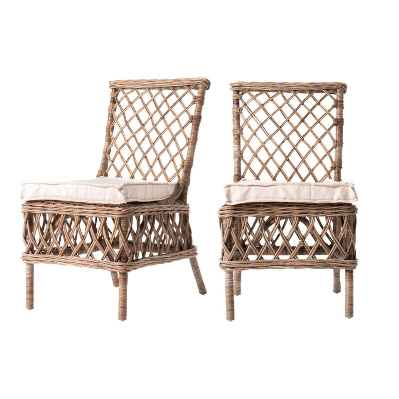 HomeRoots Set of Two Cream And Natural Rattan Cross Back Dining Parsons Chairs