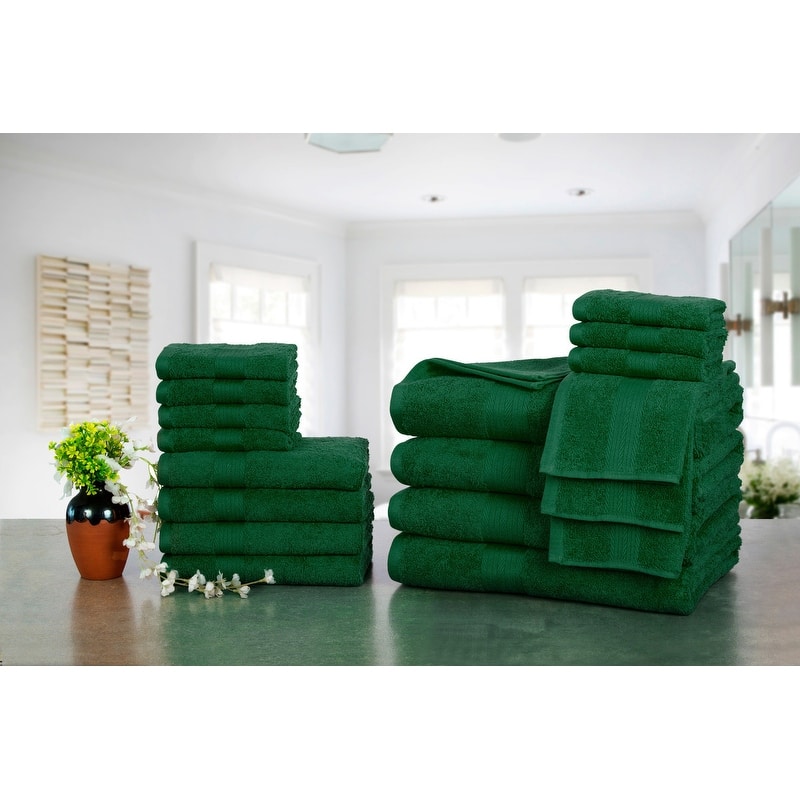 Luxurious Cotton 600 GSM Bathroom Towel Sets by Ample Decor - Set of 18 - Green