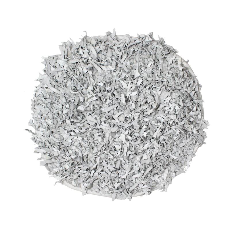 Leather Shaggy Living Room Rug Washable Area Rugs Non Slip Accent Rugs Soft Foldable Indoor Carpet Easy To Clean 3' Round - Silver