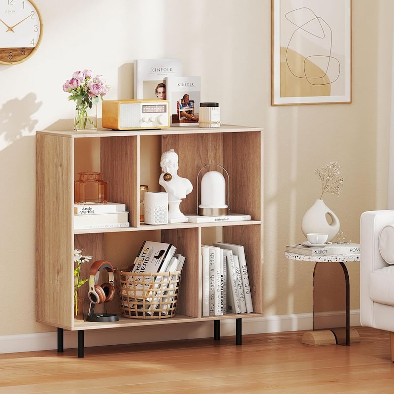 4 Cube Storage Organizer 2 Tier Bookcase w/ Metal Legs