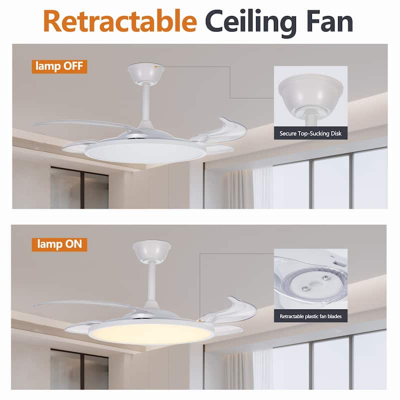 42" Retractable Ceiling Fans with Light
