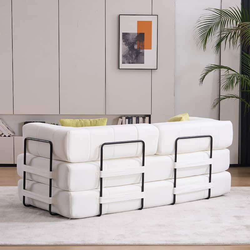 78.5" Folding Sofa Bed with 2 Pillows, Convertible Foam Futon Couch, Corduroy Fold-Out Couch for Living Room, Office