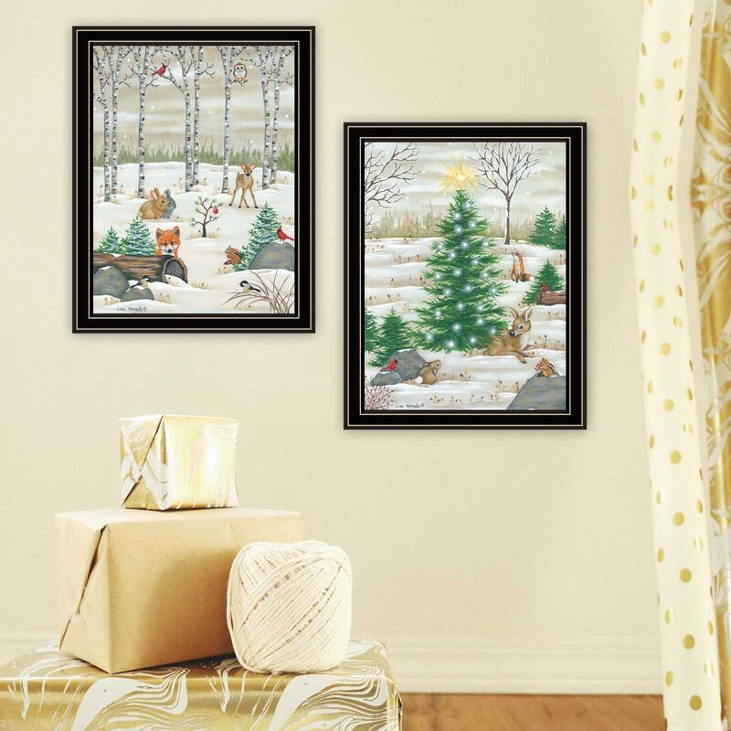 2-Piece Framed Wall Art Set - Woodland Critters for Christmas, Black Frame