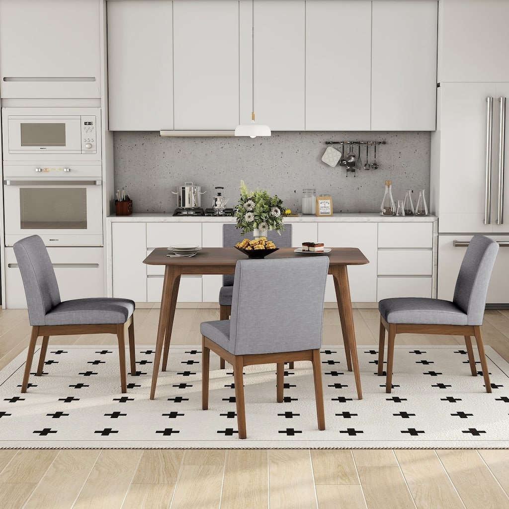 5-Piece Dining Table Set with Faux Wood Tabletop and 4 Upholstered Chairs, Kitchen Dining Chair with Splayed Legs