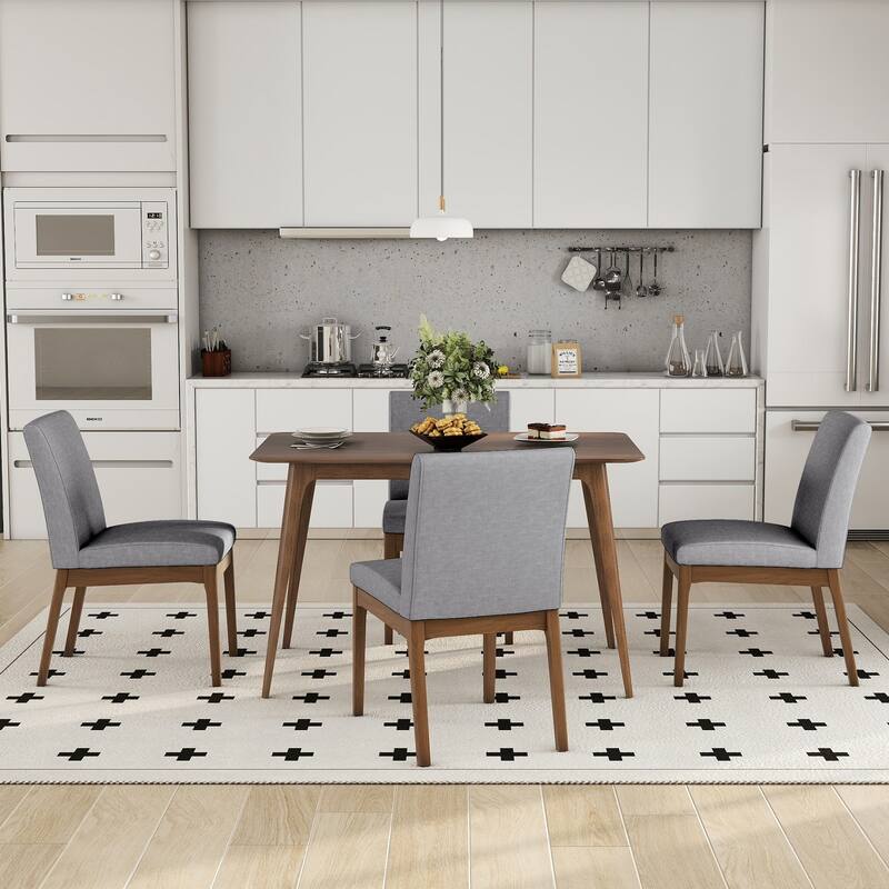 5-Piece Solid Wood Dining Table Set with 4 Upholstered Chairs