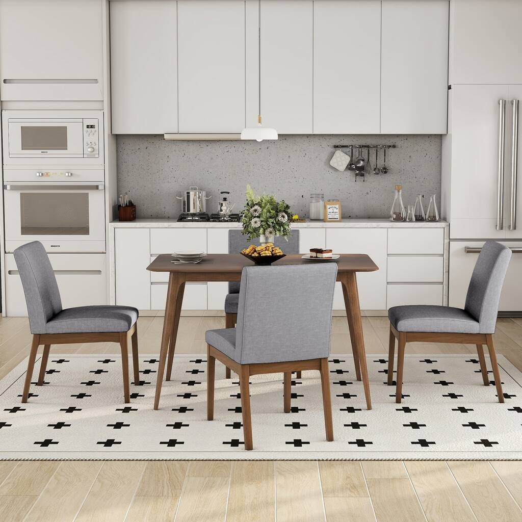 Dining Room Set of 5, Kitchen Set with Wood Frame Dining Table and 4 Upholstered Chairs for Dining Room Restaurant