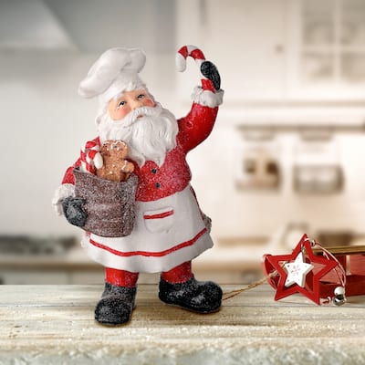 7" Resin Candy Chef Santa - 6"