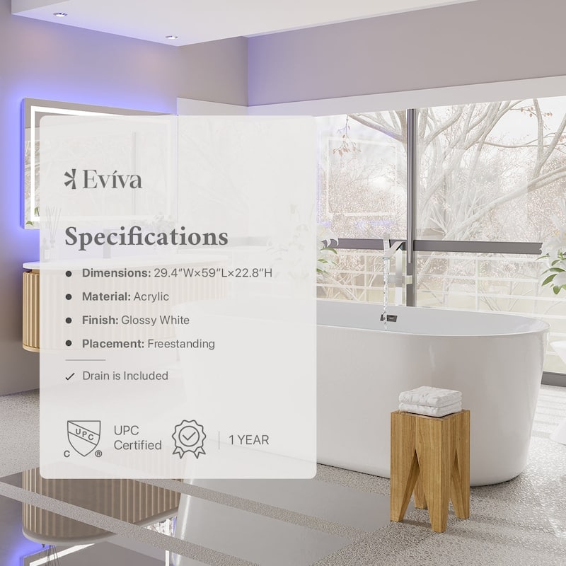 Eviva Chloe 59" Glossy White Acrylic Freestanding Bathtub