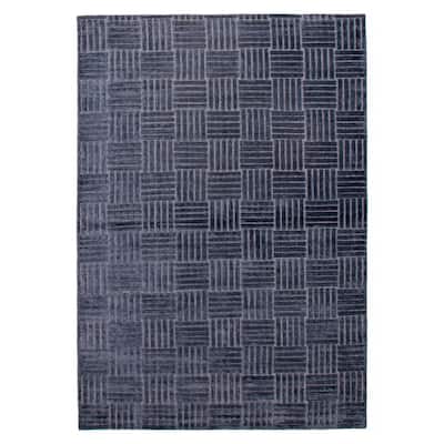 ECARPETGALLERY Hand Loomed Kashkuli Gabbeh Navy Viscose Rug - 5'7 x 7'10