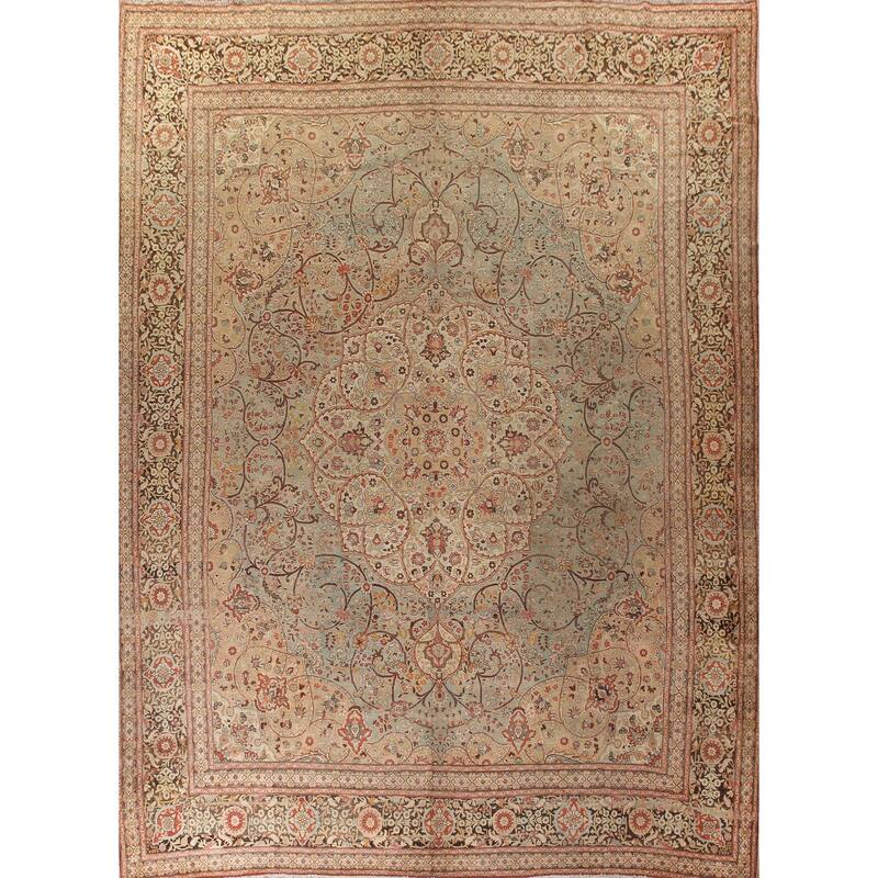 Pre-1900 Antique Tabriz Haj Jalili Persian Rug Handmade Wool Carpet - 14'5" x 17'2"