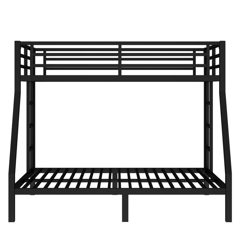 Roomfitters Metal Twin Over Full/Queen Bunk Bed Frame with Ladder & Safety Rail, Heavy-Duty Space-Saving Design, Black