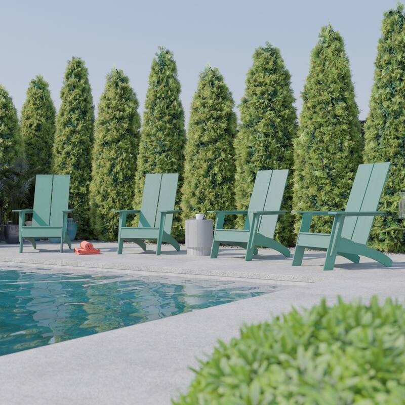 Set of 4 Modern Dual Slat Back Indoor/Outdoor Adirondack Style Chairs - Sea Foam