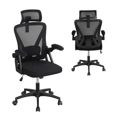 Ergonomic Mesh Office Chair with Adjustable Headrest, Lumbar Support & Flip-Up Arms - 25" x 23.5" x 43"-47"