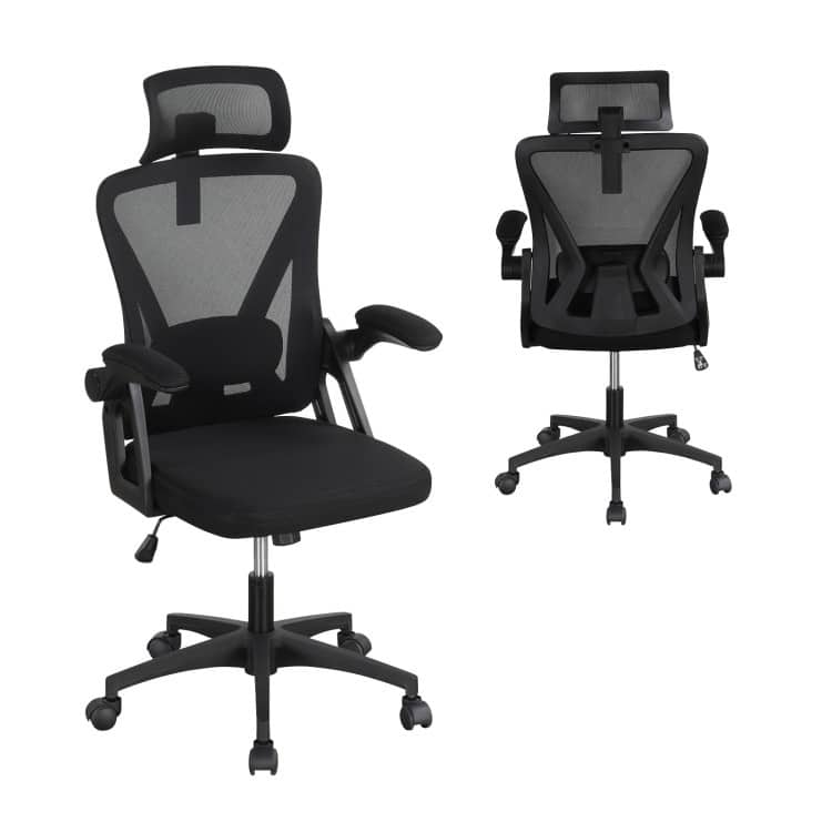 Ergonomic Mesh Office Chair with Adjustable Headrest, Lumbar Support & Flip-Up Arms - 25" x 23.5" x 43"-47"