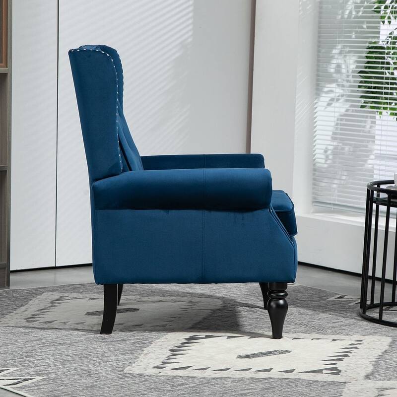 Transitional Wingback Accent Chair Armchair with Sturdy Wood Legs