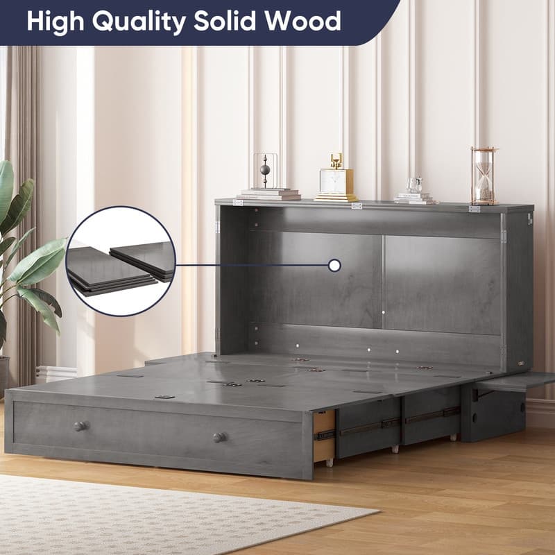 Mixoy Murphy Bed with Mattress,Modern Cube Foldable Cabinet Bed with Charging Station