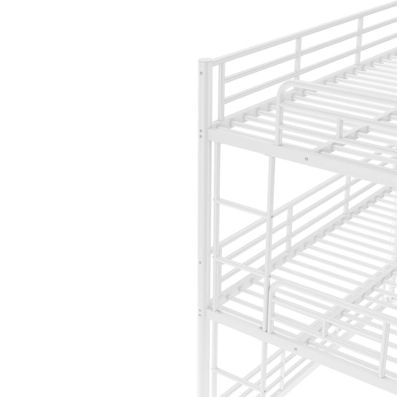 Twin over Twin over Full Triple Bunk Bed - Metal Frame with Safety Guardrails & Noise-Reduced Design