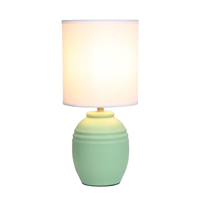 Ceramic Mini Jar Table Lamp with Fabric Drum Shade for Bedroom, Living Room - 6 x 6 x 13 in. (L x W x H)