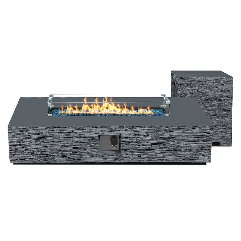 Patio Watcher 56in. Outdoor Rectangle Magnesium Oxide Fire Pit Table with Gas Tank Cover and Wind Guard - DarkGray