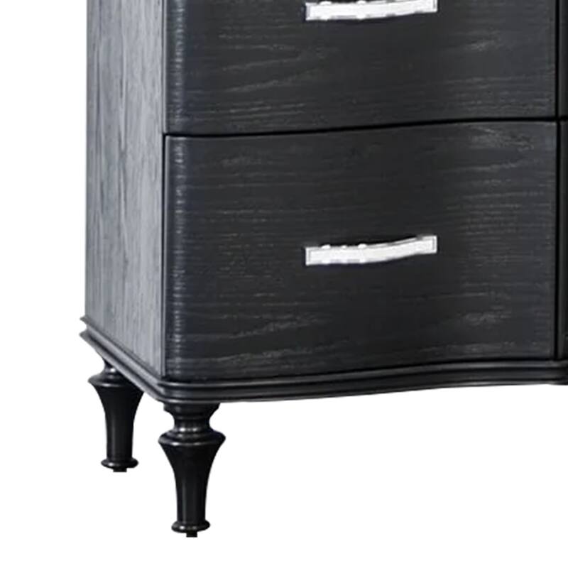Eleena 6 Drawer Wide Dresser, Black Solid Wood, Acrylic Handles