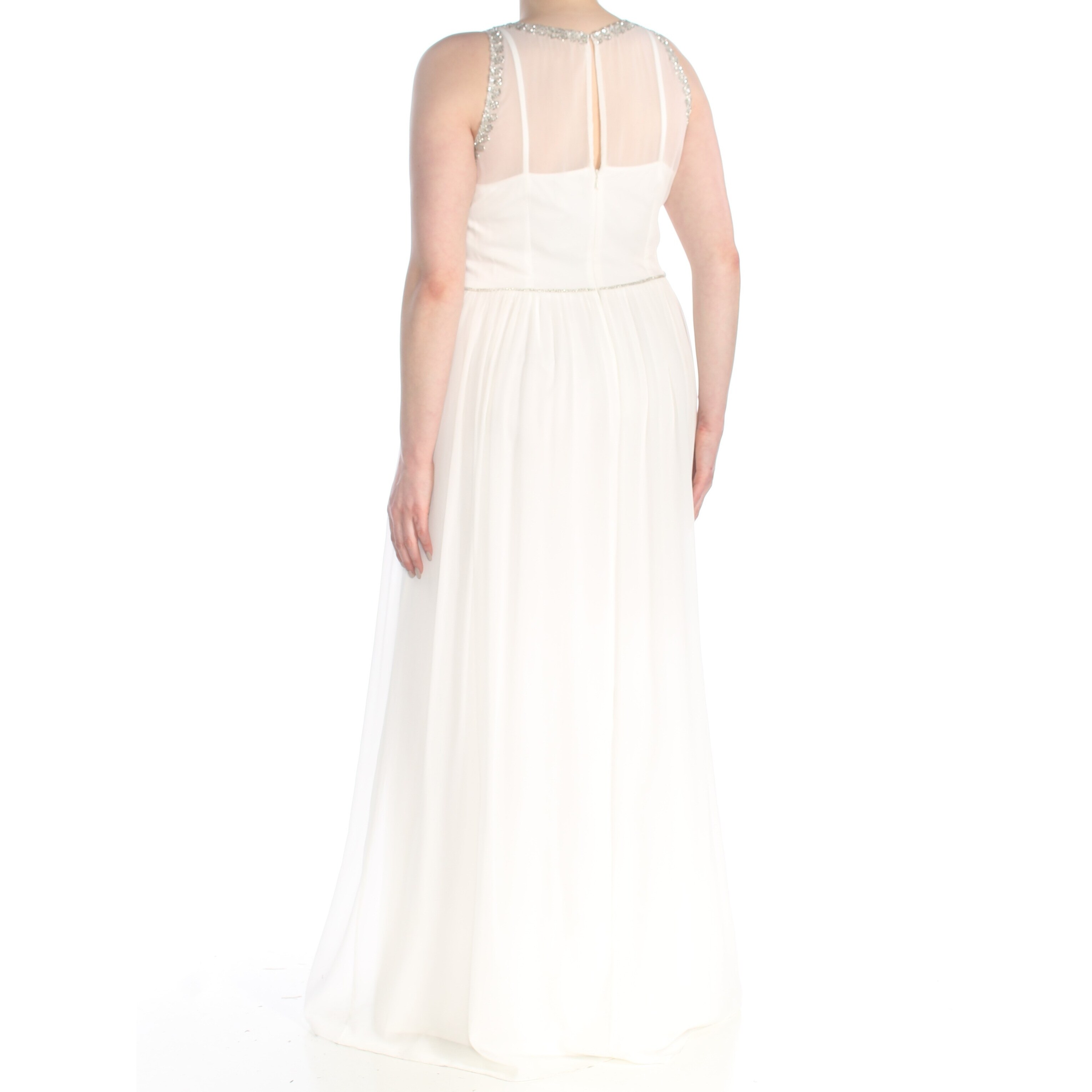 Shop Adrianna Papell Womens White Beaded Sleeveless Jewel Neck