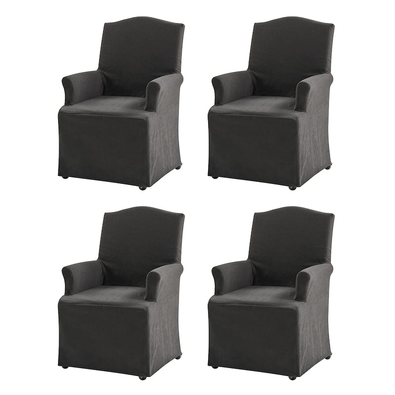 Alethea Upholstered Slipcover Arm Dining Chair with Soild Wood Legs Set of 4 by HULALA HOME