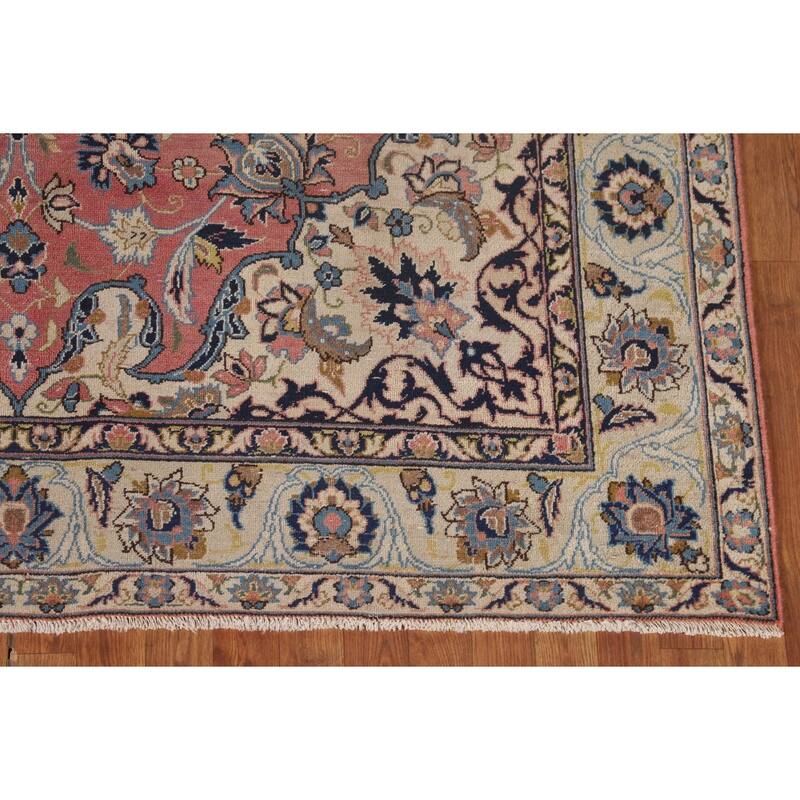 Pink Isfahan Persian Vintage Area Rug Hand-Knotted Wool Carpet - 6'7"x 10'2"